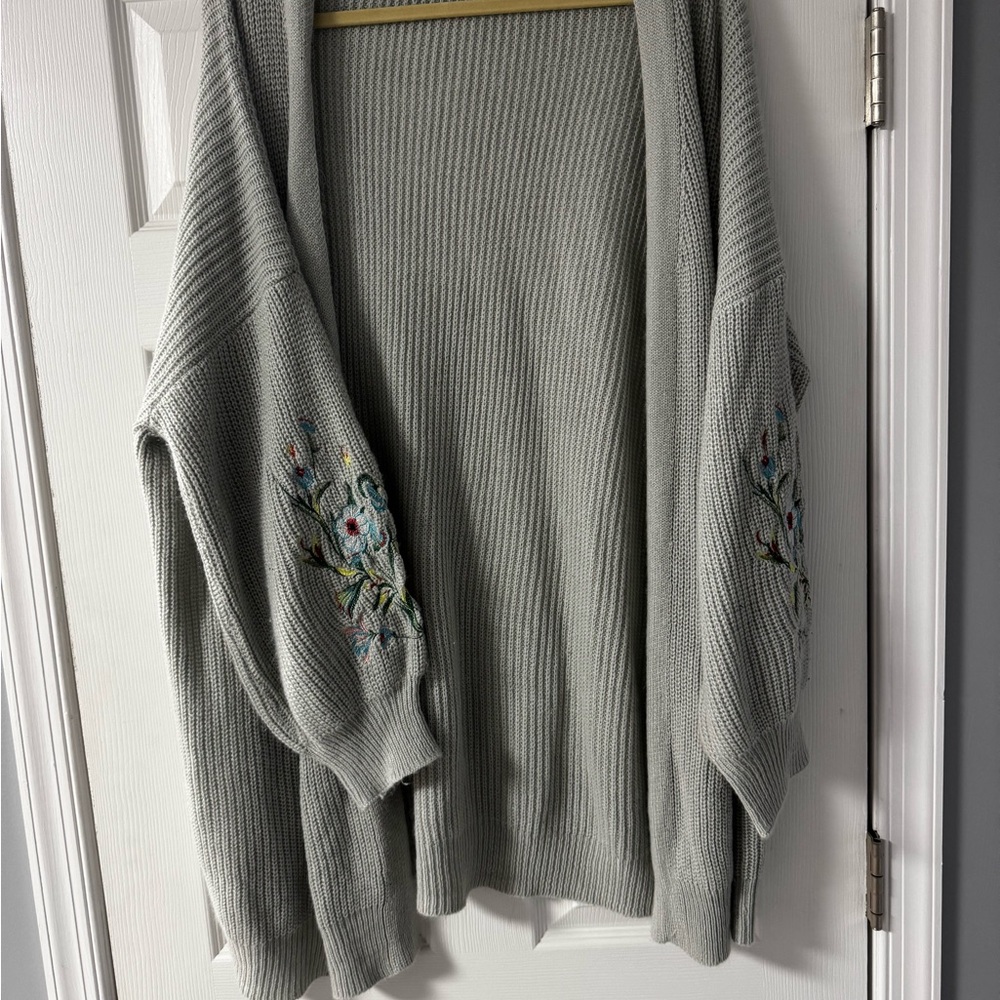 Gray Embroidered Women's Sweater